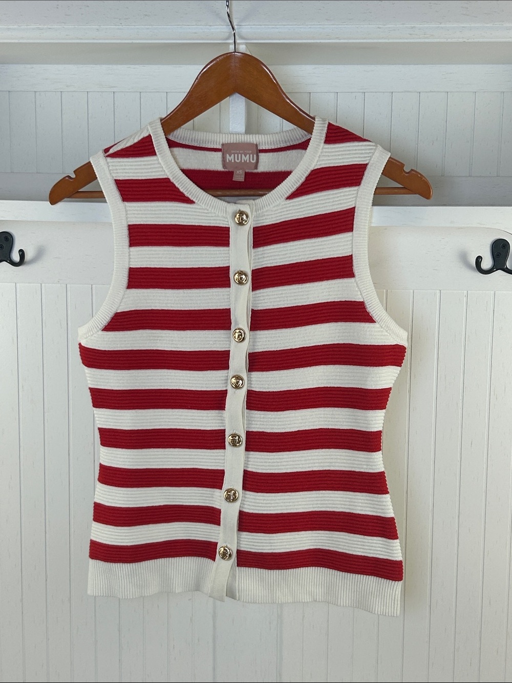 Show Me Your Mumu Devin Tank Red Stripe Knit Gold Button Top XS